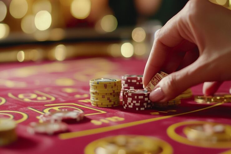 Live casino table with dealer and players